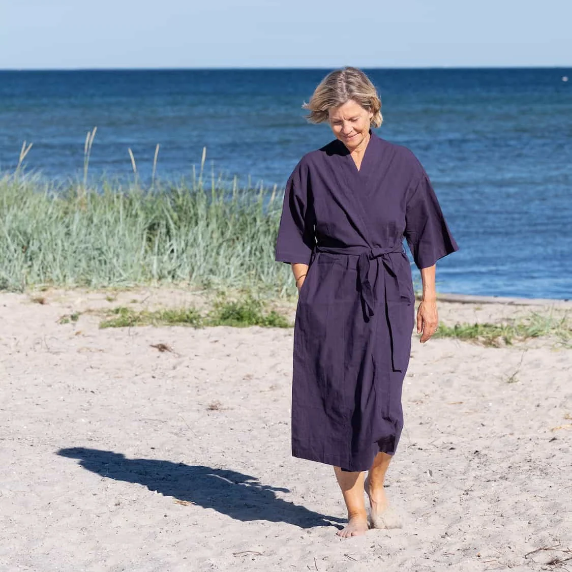 Kimono i hør og bomuld - blå - Billede 3