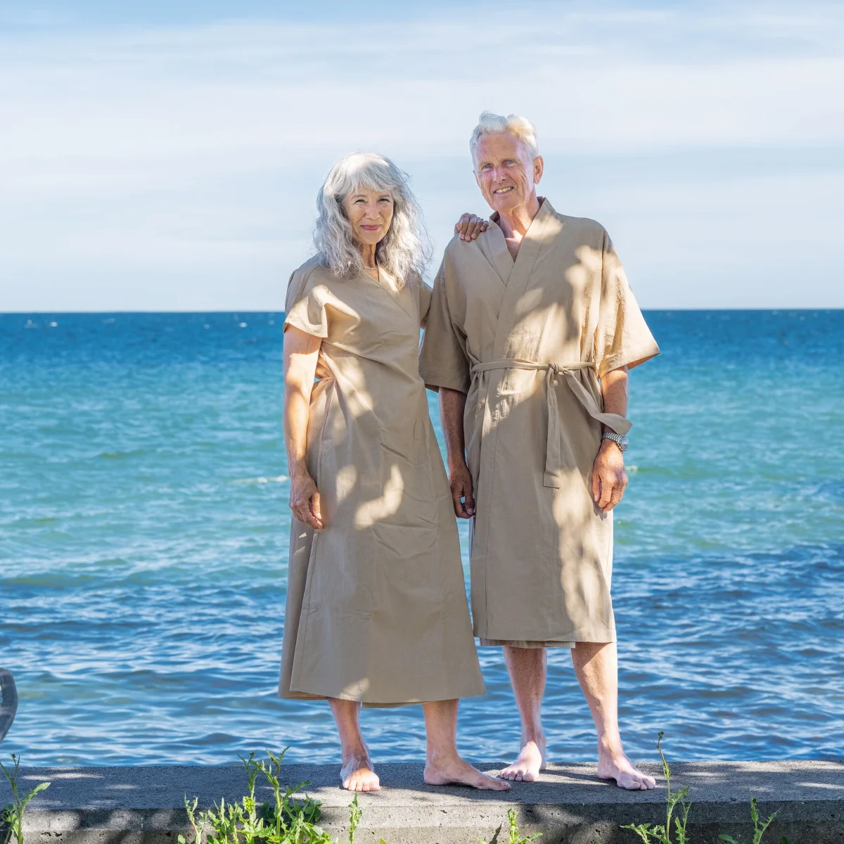 Kimono i hør og bomuld - sandfarvet - Billede 4