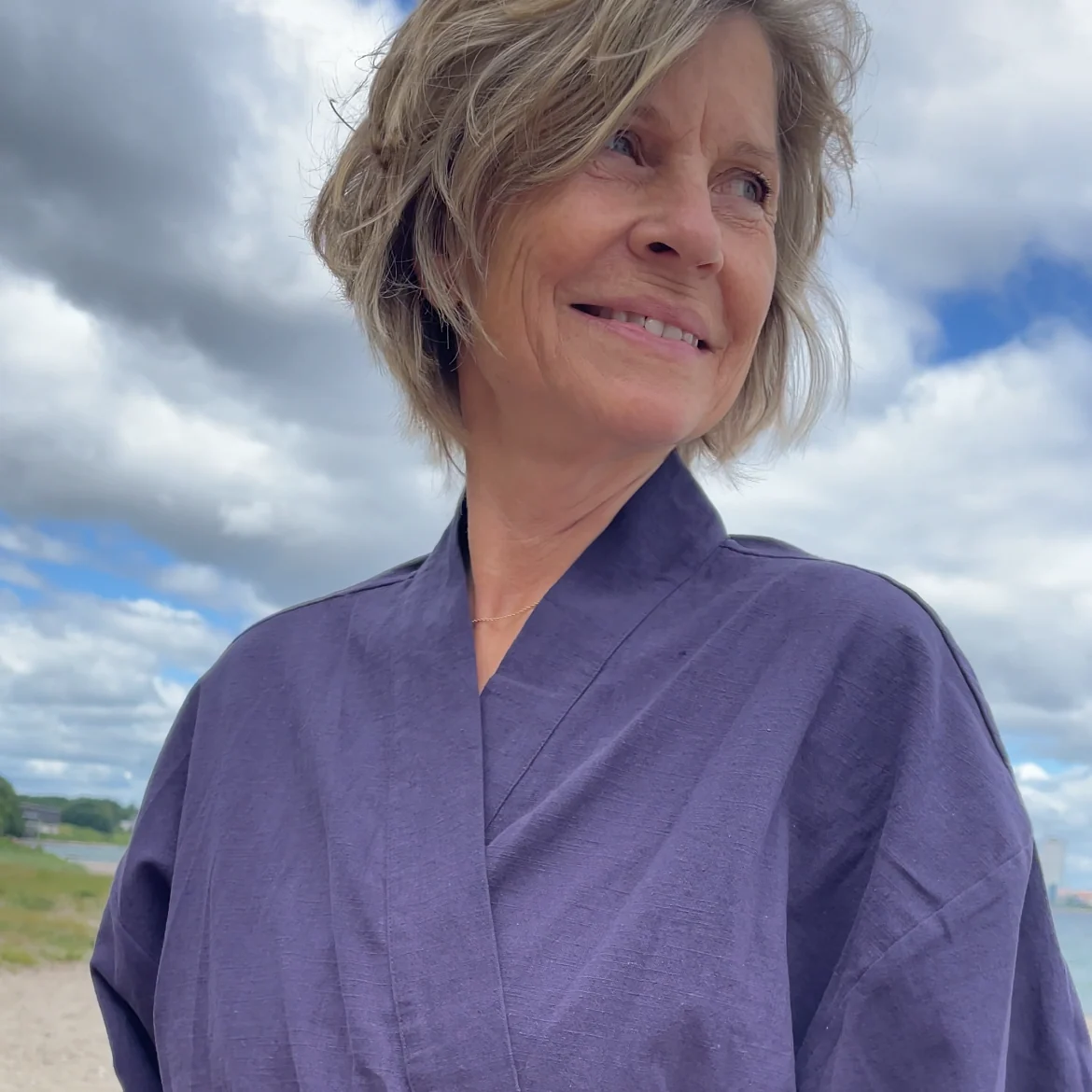 Kimono i hør og bomuld - blå - Billede 2