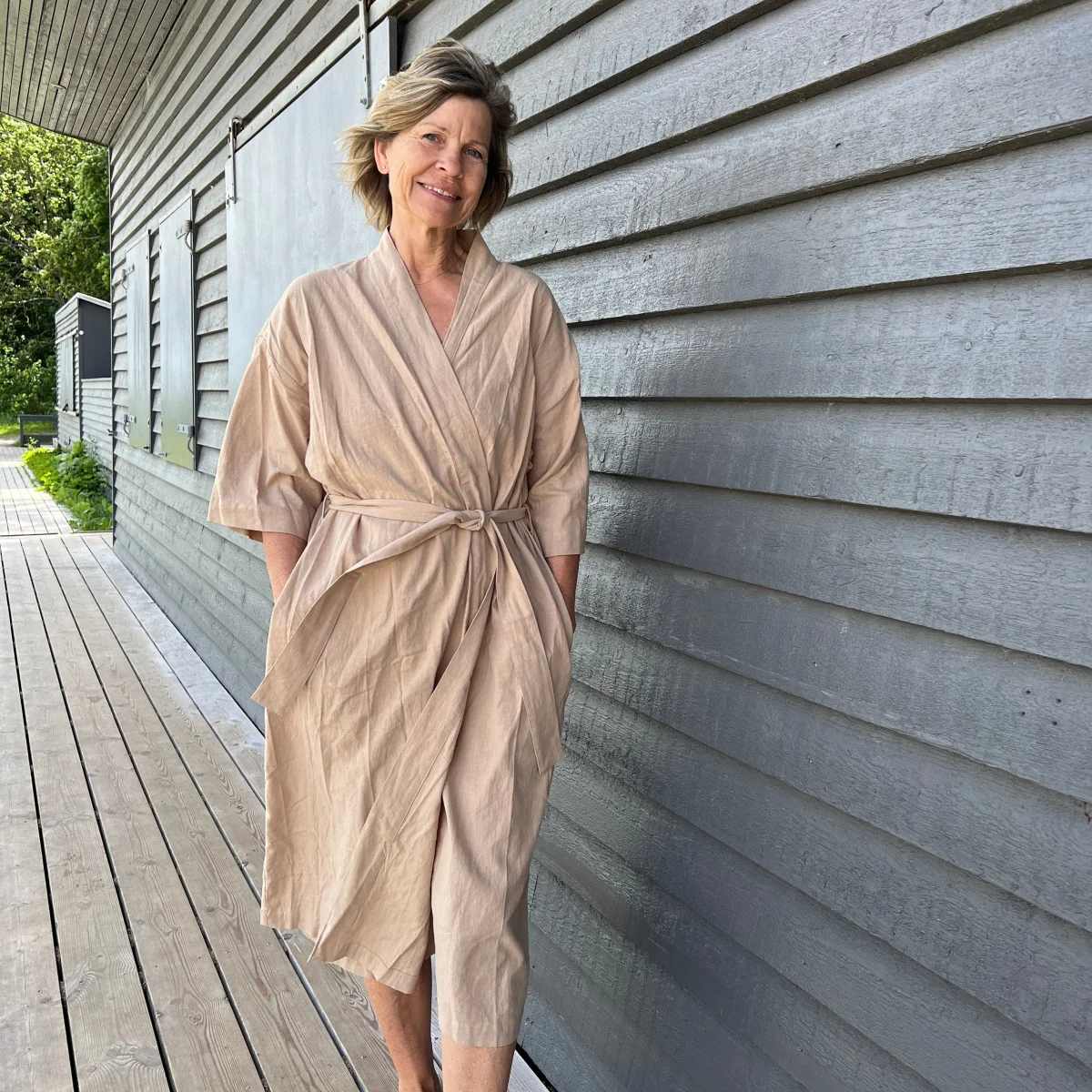 Kimono i hør og bomuld - sandfarvet - Billede 3