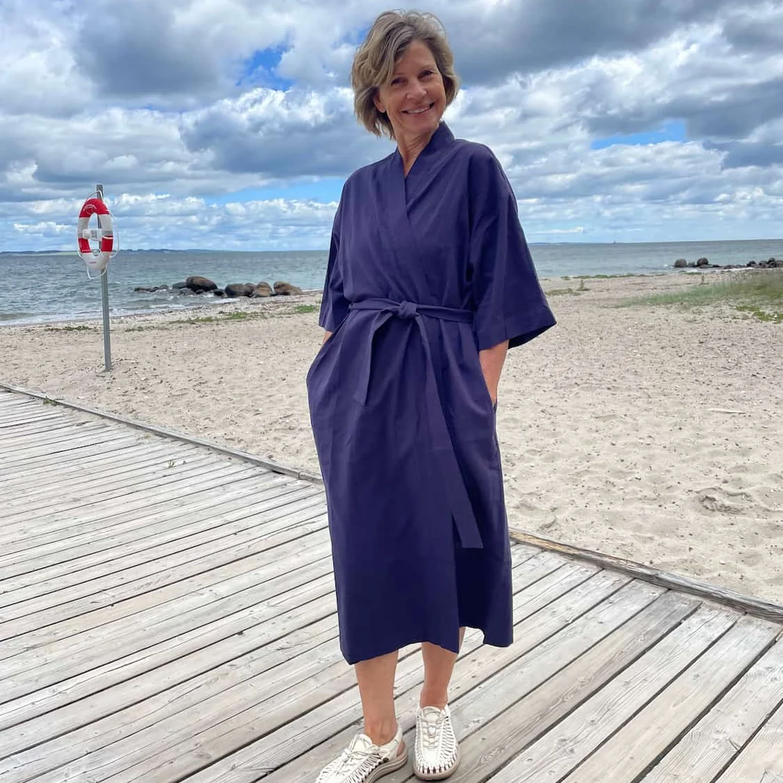 Kimono i hør og bomuld - blå - Billede 4